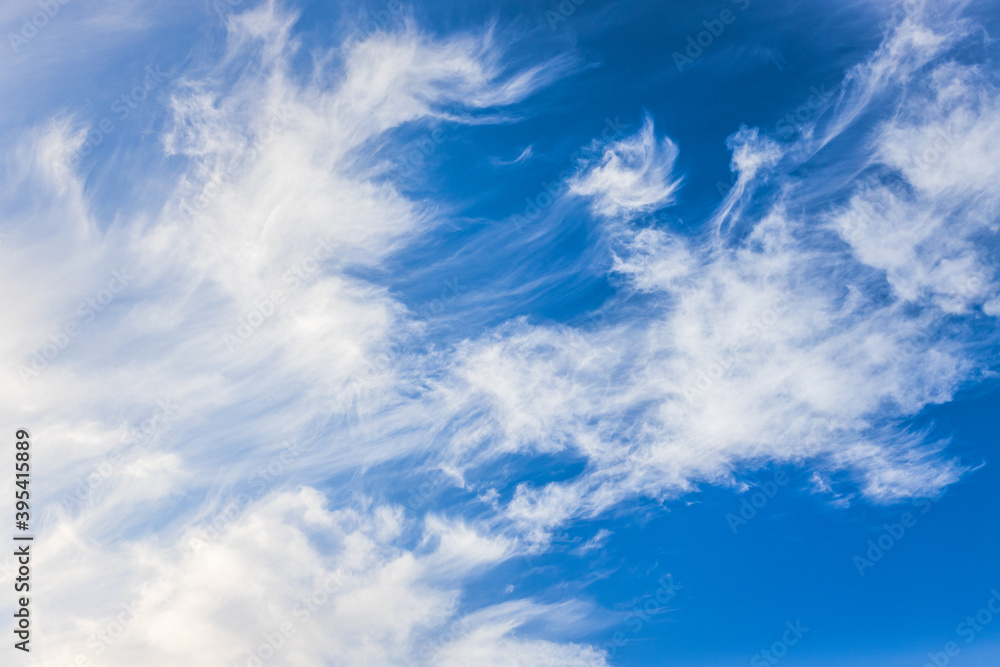 Clouds in the blue sky. Environment, atmosphere.