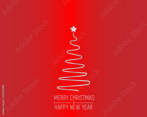 Simple grey and glossy Christmas tree isolated on red background