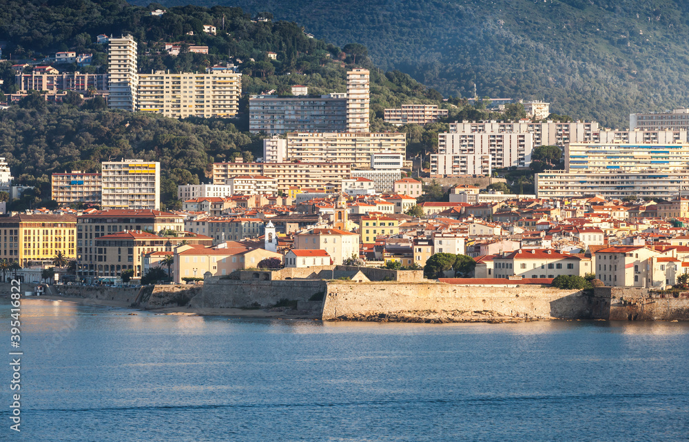 Fototapeta premium Ajaccio, coastal cityscape with old citadel. Corsica