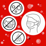 Prevention line icons set . Contains such icons man in mask, stop coronavirus, no handshke, no crowds . Coronavirus epidemic concept. Vector illustration.