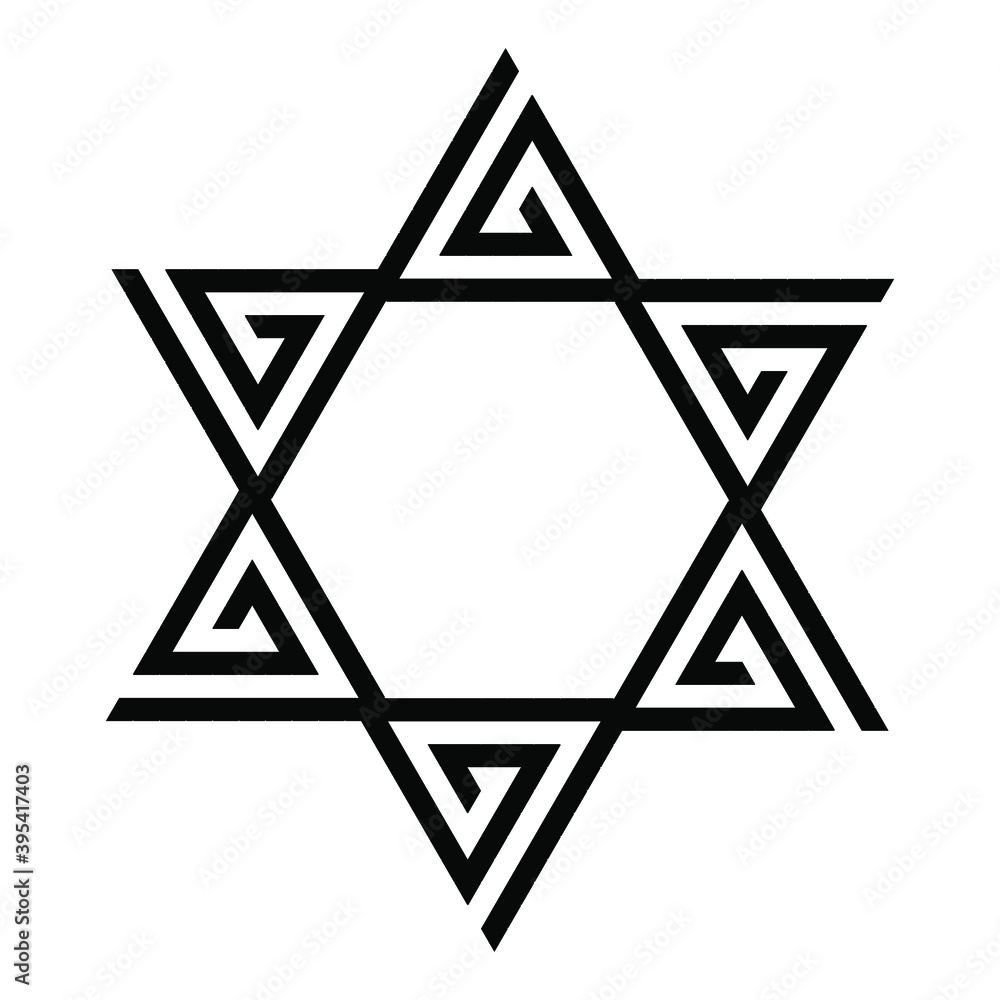 Star of David icon. Israeli Jewish symbol in tribal style. Black vector illustration isolated on