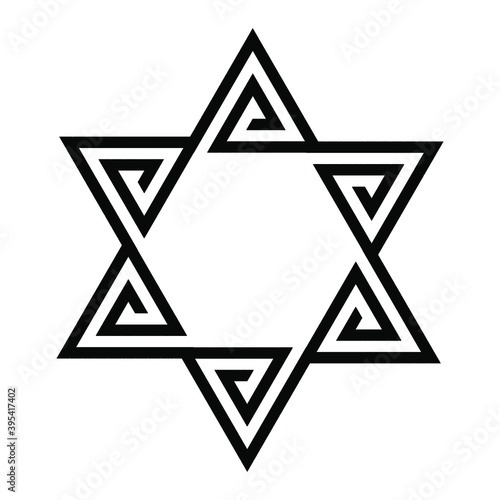 Star of David icon. Israeli Jewish symbol in tribal style. Black vector illustration isolated on white background. 