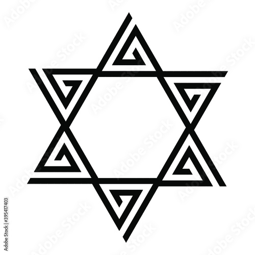 Star of David icon. Israeli Jewish symbol in tribal style. Black vector illustration isolated on white background. 