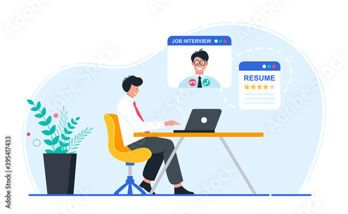 Man on online job interview concept. Vector illustration.