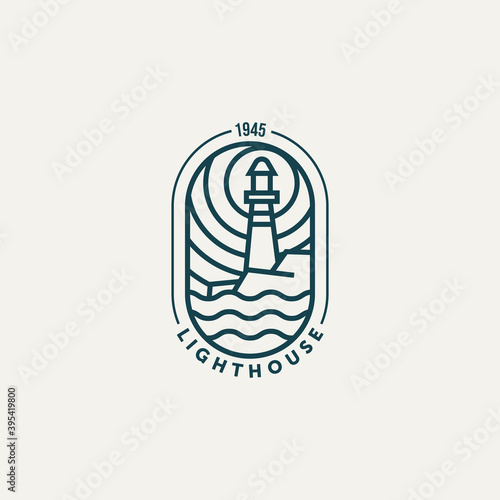 lighthouse minimalist line art logo vector illustration design template