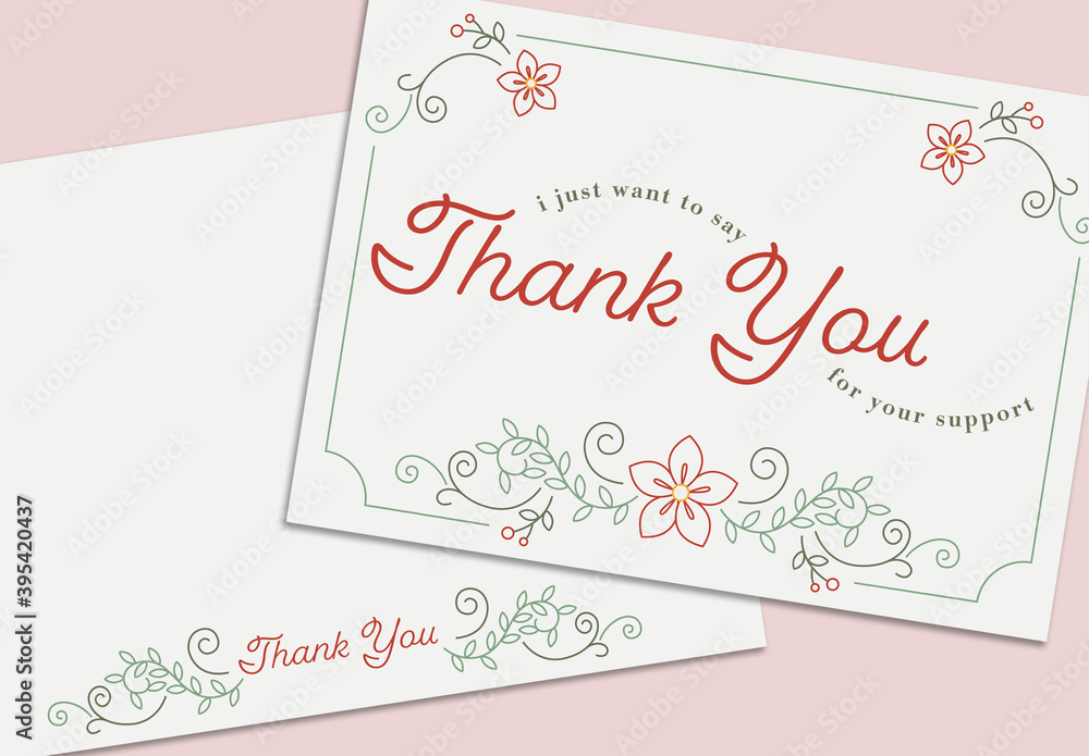 Floral Thank You Card Layout Stock Template Adobe Stock