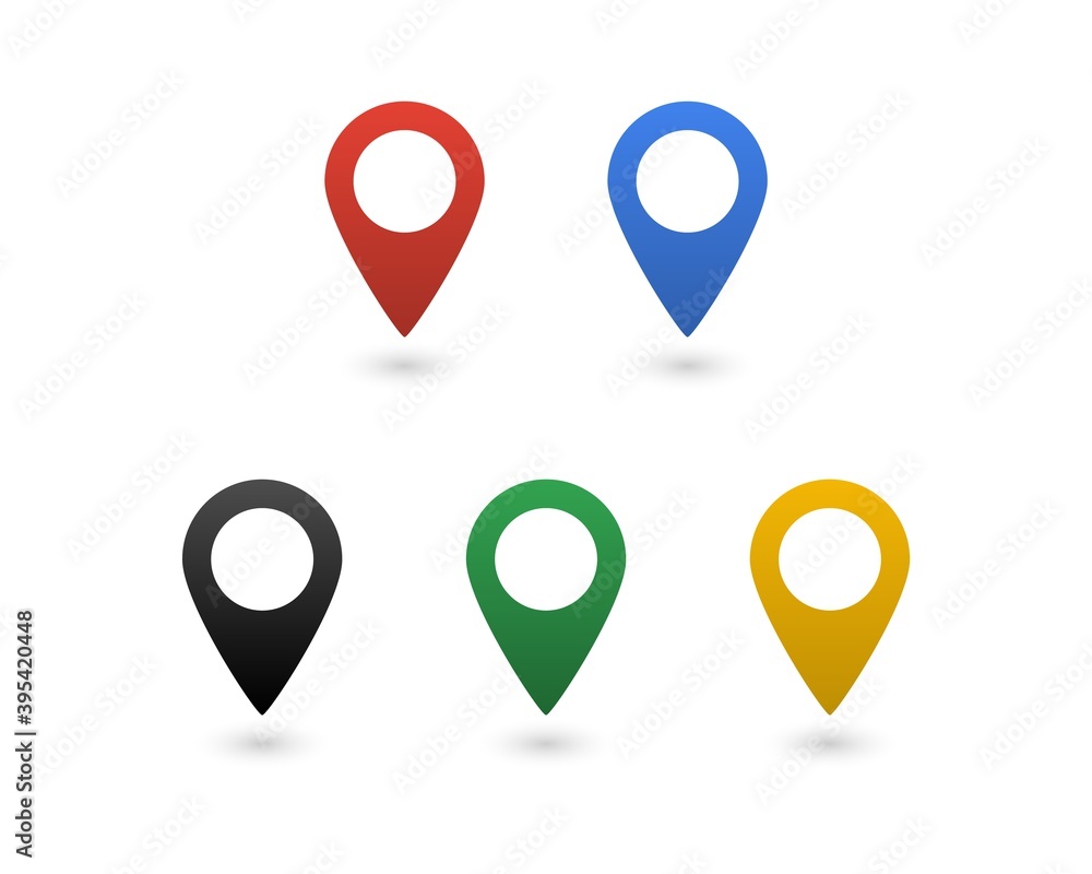 Set of colorful pin icons. Location, distance, navigation, map, gps, direction, route, destination marker isolated on white background. Vector icons in flat style for design, web, UI, mobile app Set of colorful pin icons. Location, distance, navigation, map, gps, direction, route, destination marker isolated on white background. Vector icons in flat style for design, web, UI, mobile app