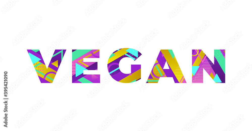 Vegan Concept Retro Colorful Word Art Illustration