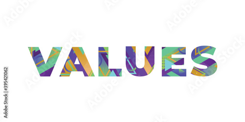 Values Concept Retro Colorful Word Art Illustration