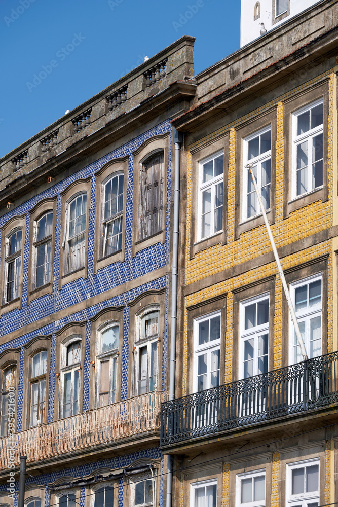 Colored tiled house facades in Porto