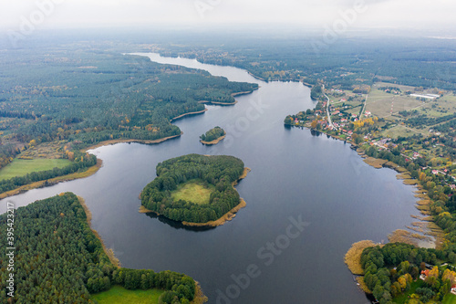 Fototapeta Naklejka Na Ścianę i Meble -  Aerial view of Omulew lake and forest
