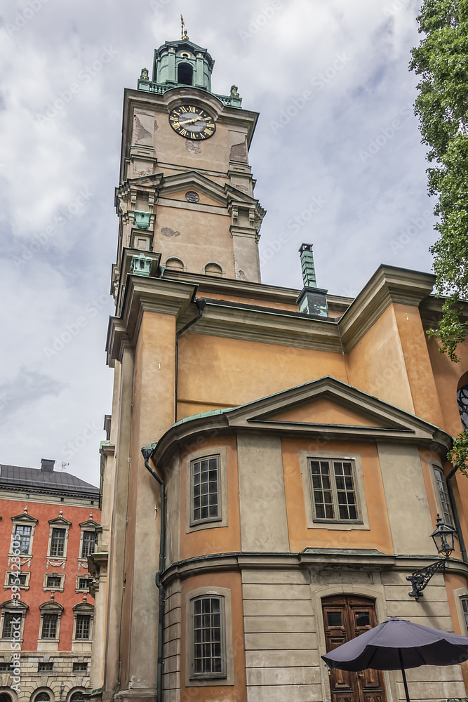 The Great Church (Storkyrkan) or Church of St. Nicholas (Sankt Nikolai Kyrka) - XIII century Church, important example of Swedish Brick Gothic, oldest church in Gamla stan. Stockholm, Sweden. The Great Church (Storkyrkan) or Church of St. Nicholas (Sankt Nikolai Kyrka) - XIII century Church, important example of Swedish Brick Gothic, oldest church in Gamla stan. Stockholm, Sweden.