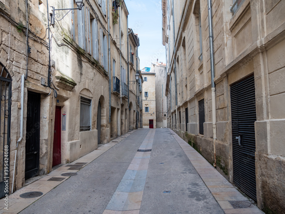 Street of Montpellier in the old town. The city is located in the Hérault department. 