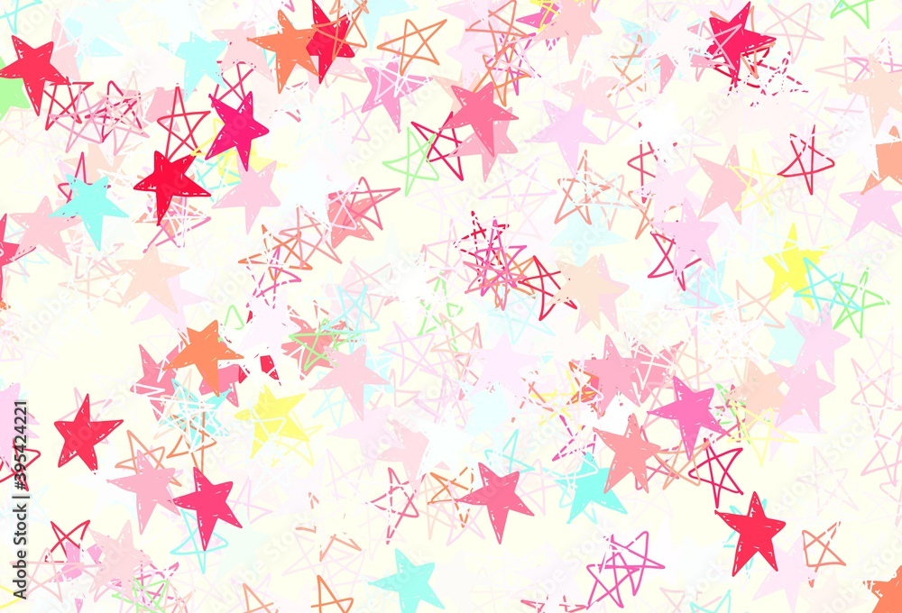 Light Pink, Yellow vector background with colored stars.