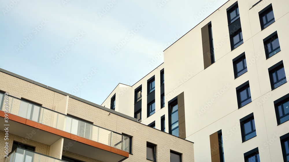 Modern European residential apartment buildings quarter. Abstract architecture, fragment of modern urban geometry.