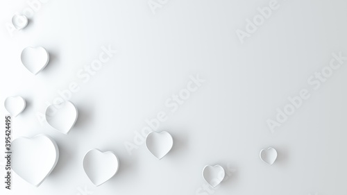 Valentine s Day. Wedding day. Relationship anniversary. White background with hearts. 3d rendering of hearts  a holiday card without inscriptions.