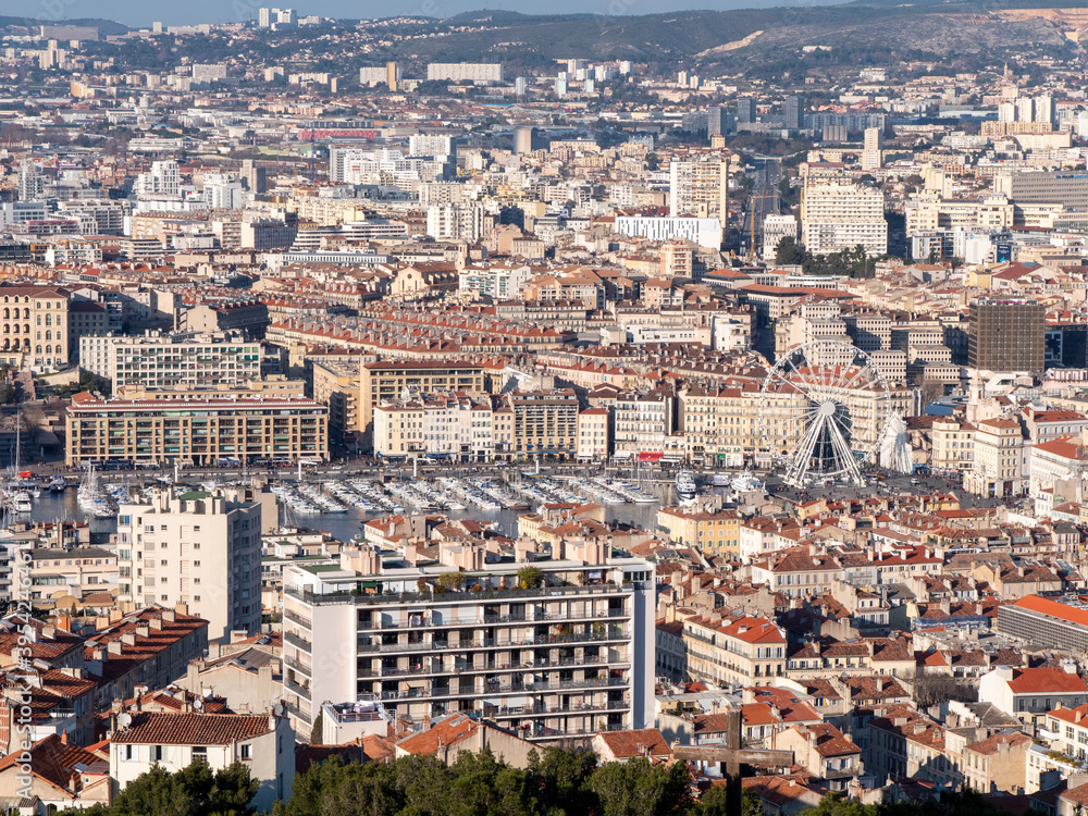 View over the rooftops of the city of Marseille, in the south of France. Marseille is a city located in Provence.