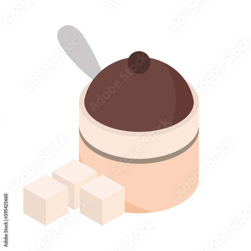 sugar bowl and cubes isometric icon design