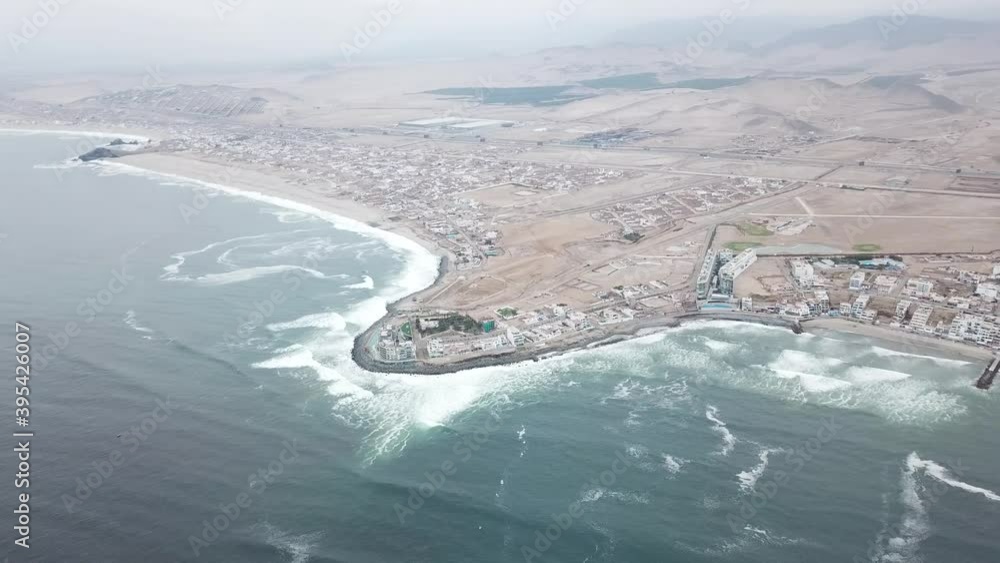 aerial view with drone panning the district of san bartolo in lima, peru aerial view with drone panning the district of san bartolo in lima, peru