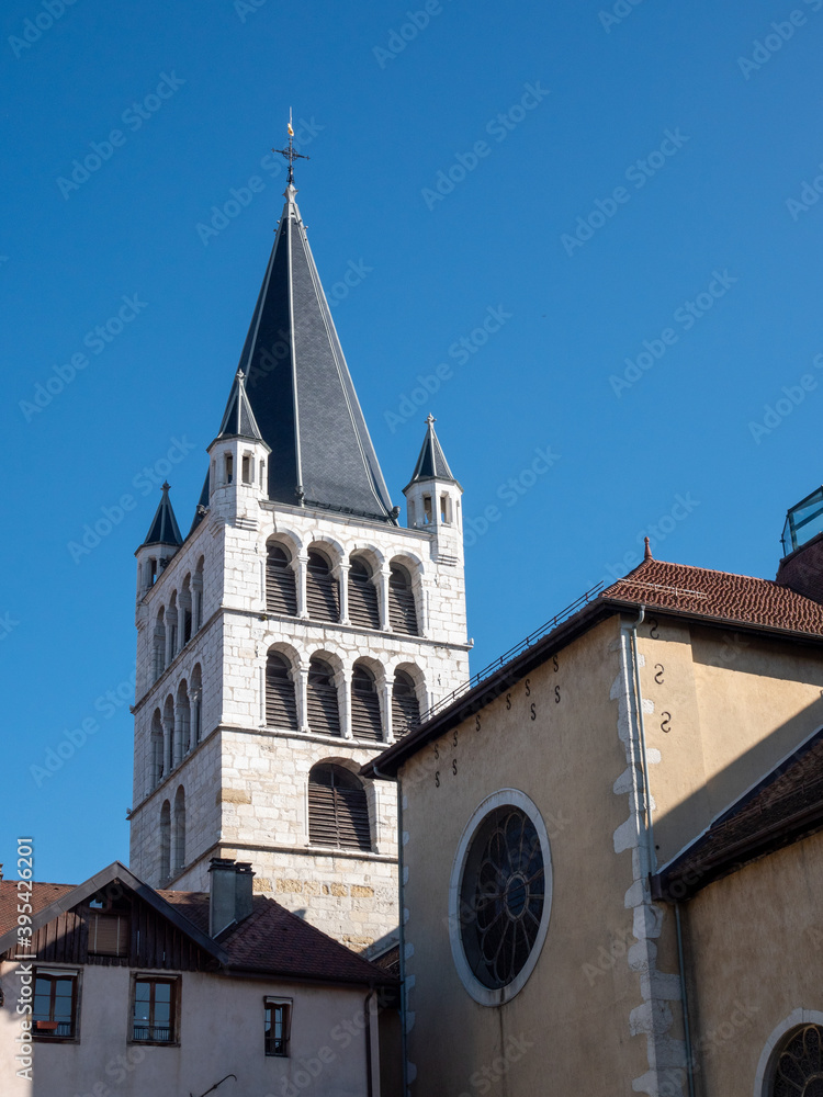 Old town of Annecy, in Haute-Savoie, in the east of France. Blue sky, sunny day.