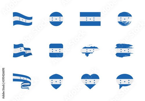 Honduras flag - flat collection. Flags of different shaped twelve flat icons.