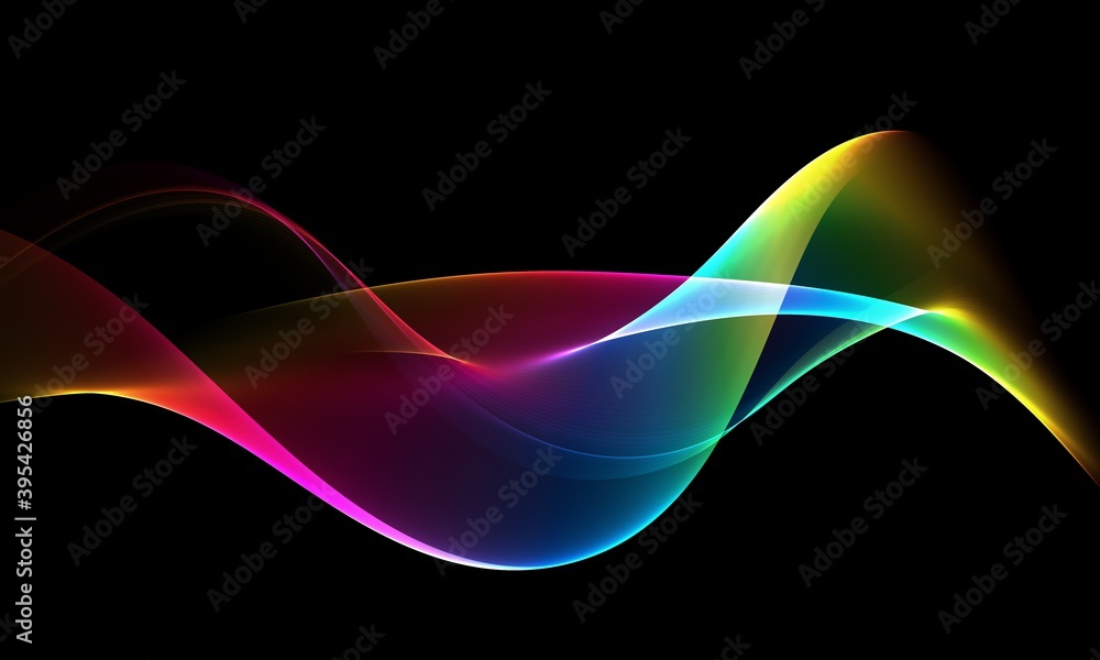 Obraz premium Abstract colourful wave on a black background 