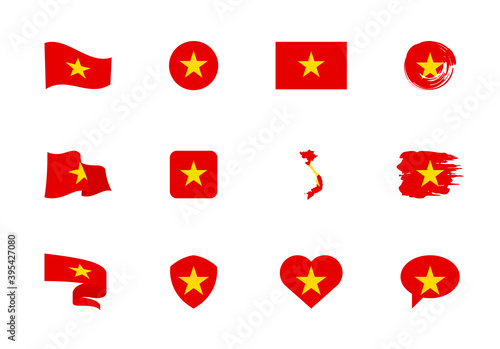 Vietnam flag - flat collection. Flags of different shaped twelve flat icons.