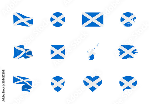 Scotland flag - flat collection. Flags of different shaped twelve flat icons.