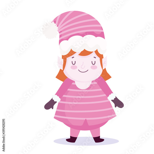 merry christmas, female helper with hat cartoon icon design