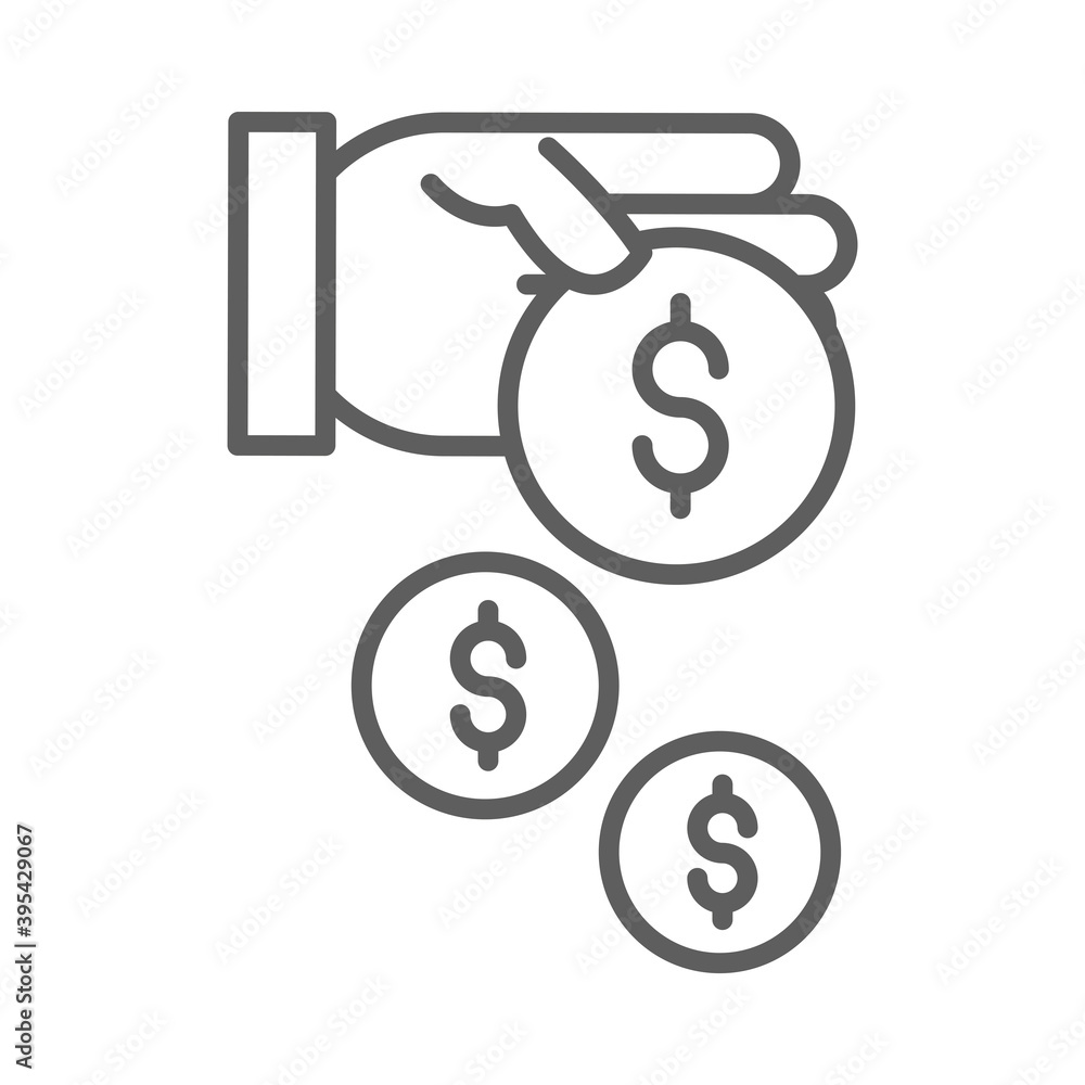 hands with falling coins money shopping commerce in thin line style hands with falling coins money shopping commerce in thin line style