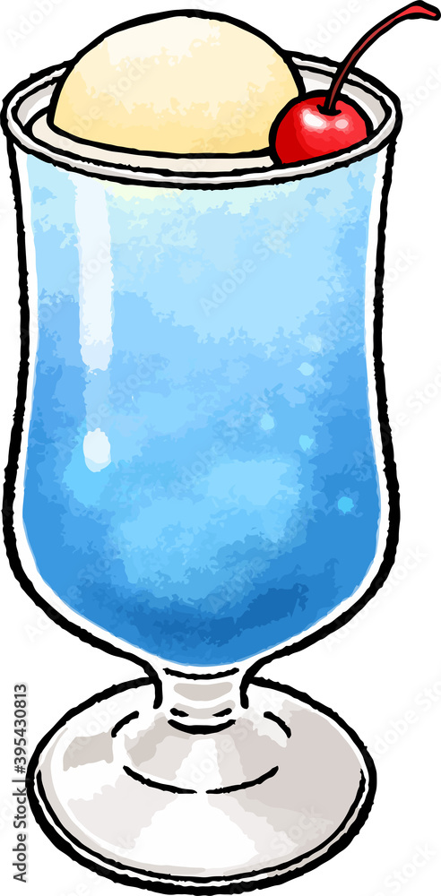 手描き飲み物ベクターイラスト素材 青いクリームソーダのイラスト Stock Vector Adobe Stock