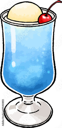 【手描き飲み物ベクターイラスト素材】青いクリームソーダのイラスト