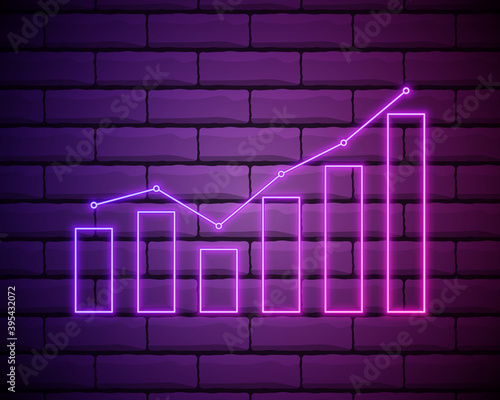 Glowing neon Financial growth icon isolated on brick wall background. Increasing revenue. Vector Illustration