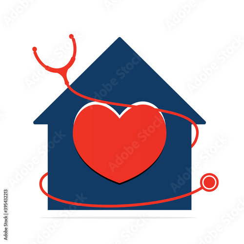 Home Clinic medical vector logo design. Stethoscope and heart beat logo vector design. 
