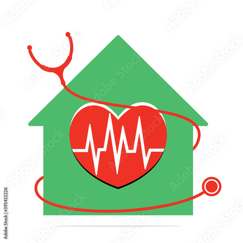 Home Clinic medical vector logo design. Stethoscope and heart beat logo vector design. 
