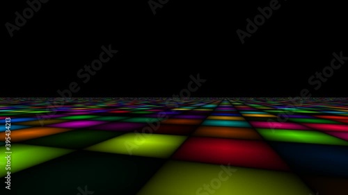Rotating View Over Flashing Dancefloor Bright Disco Panels
