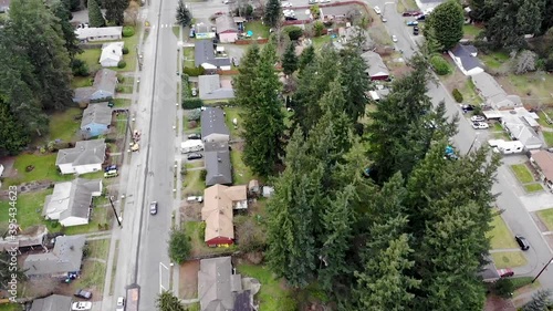 Aerial drone Footage of Mountlake Terrace City neighborhood, Washington USA photo