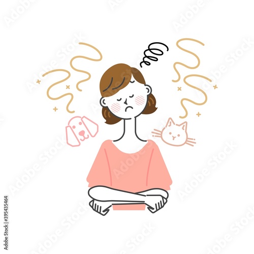 犬や猫の匂いに辟易している女性
