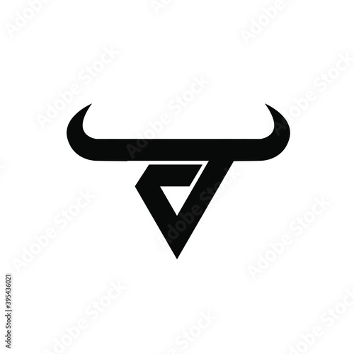 abstract letter j v triangle bull head black logo