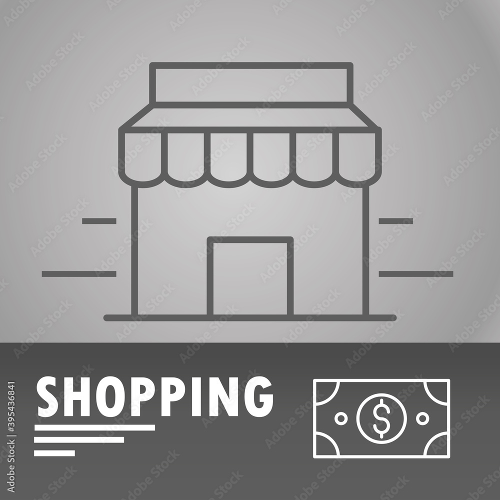 shopping commerce market and money poster, thin line style shopping commerce market and money poster, thin line style