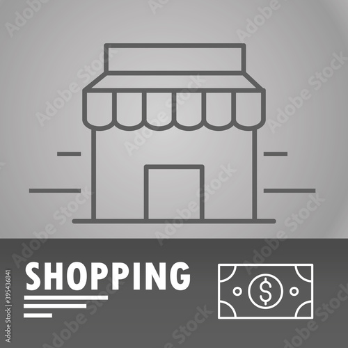 shopping commerce market and money poster, thin line style