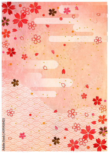 桜_水彩_ピンク和紙_背景