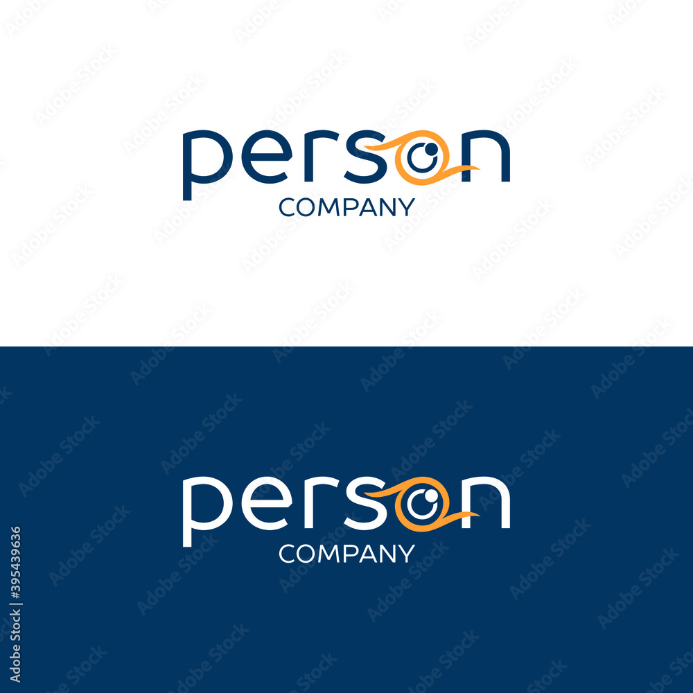Person company logo. Eye icon. Blue and yellow elements. Person company logo. Eye icon. Blue and yellow elements.