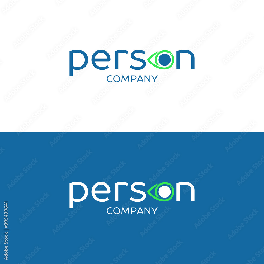 Person company logo. Eye icon. Blue elements.