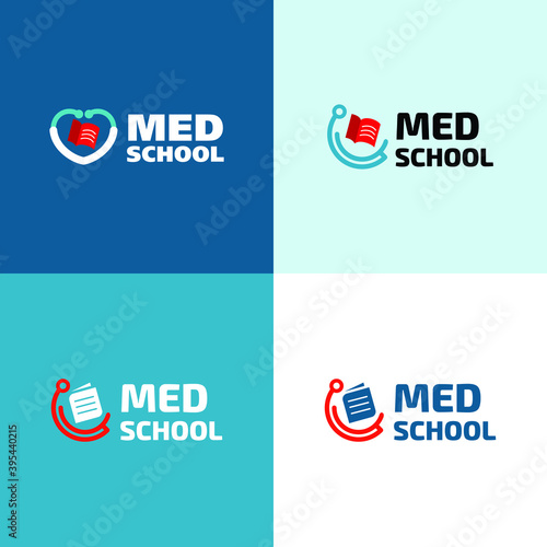 Med school. Medicine education logo set