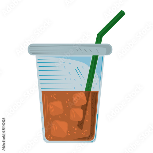 tea plastic cup with straw and ice cubes icon