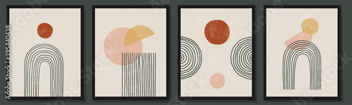 Trendy contemporary set of abstract creative geometric minimalist artistic hand painted composition. Vector posters for wall decor in vintage style