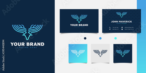 Elegant deer head logo with minimalist outline concept in blue gradient