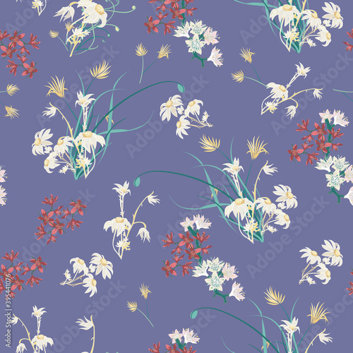 Australian floral Purple flannel flowers christmas bush seamless vector repeat pattern. Vector illustration perfect for fabric, surface design, stationary and apparel