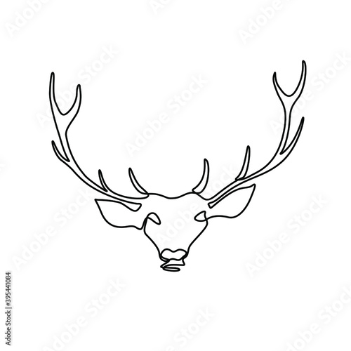 elk head silhouette, print for clothes, small tattoo, emblem or logo design, continuous line drawing, isolated vector illustration.